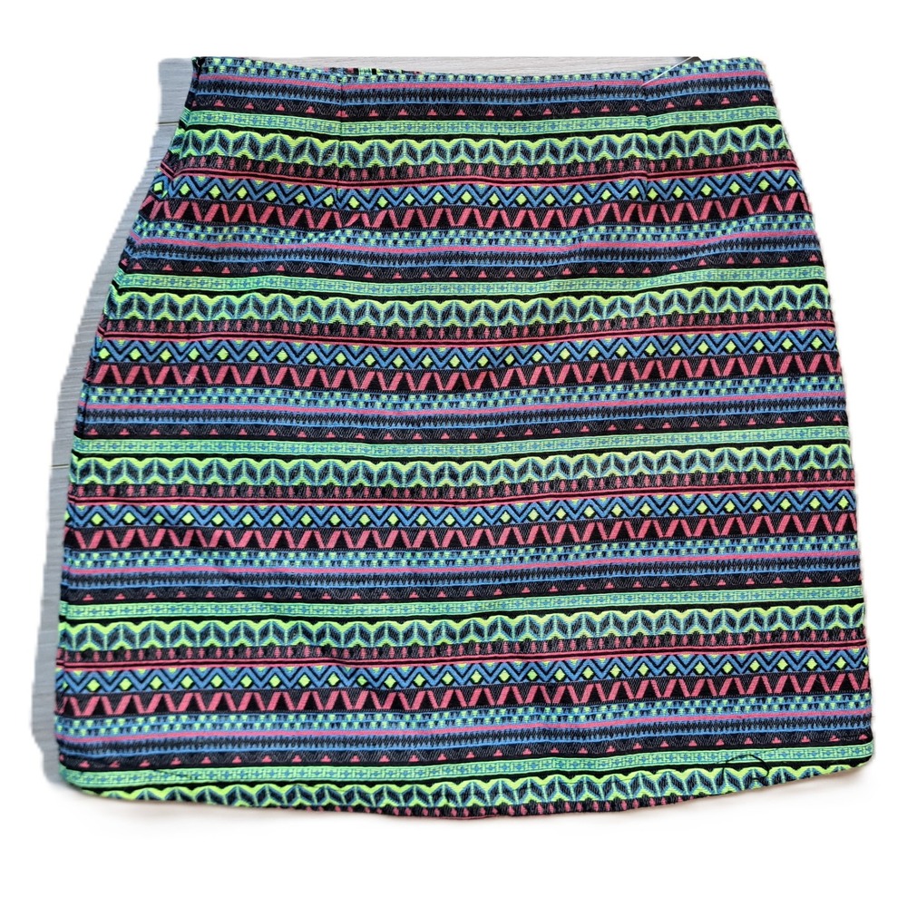 Shrinking Violet Geometric Stripe Tribal Tapestry Mini Skirt Woven Cotton XS NWT - Picture 5 of 8